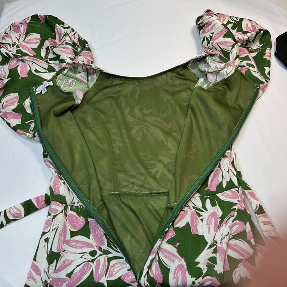 Baltic Born Tucson Midi Dress Floral Puff Sleeve Wedding Green Pink Small - Picture 14 of 16